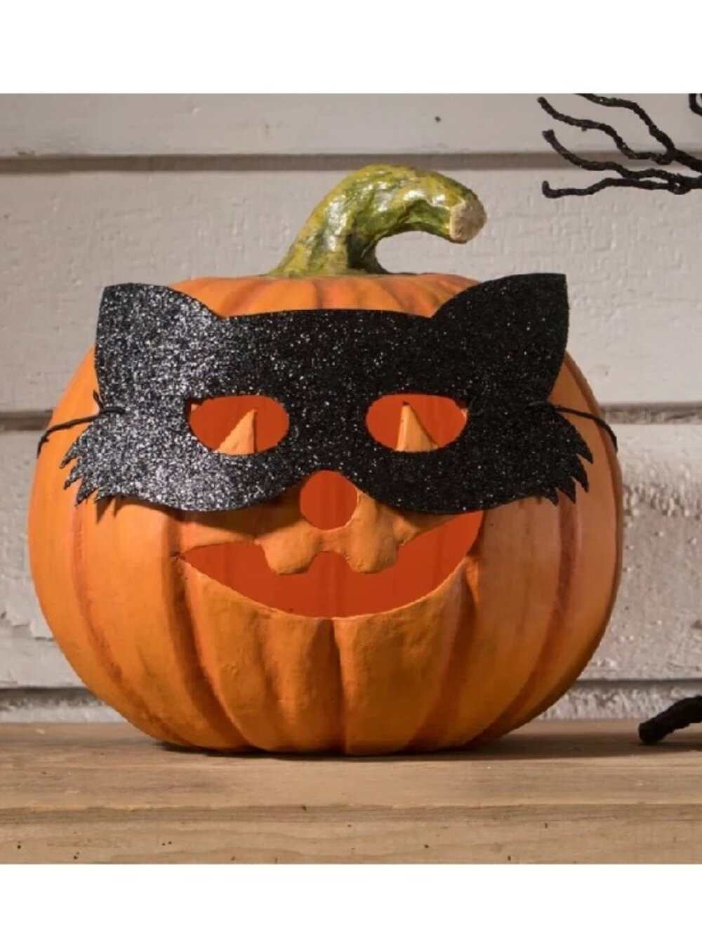Bethany Lowe Halloween Paper Mache Cat Masquerade Pumpkin ~ TJ3307